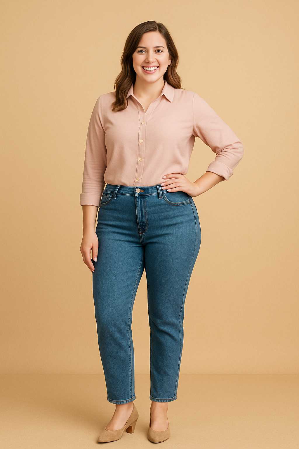 White woman curvy build