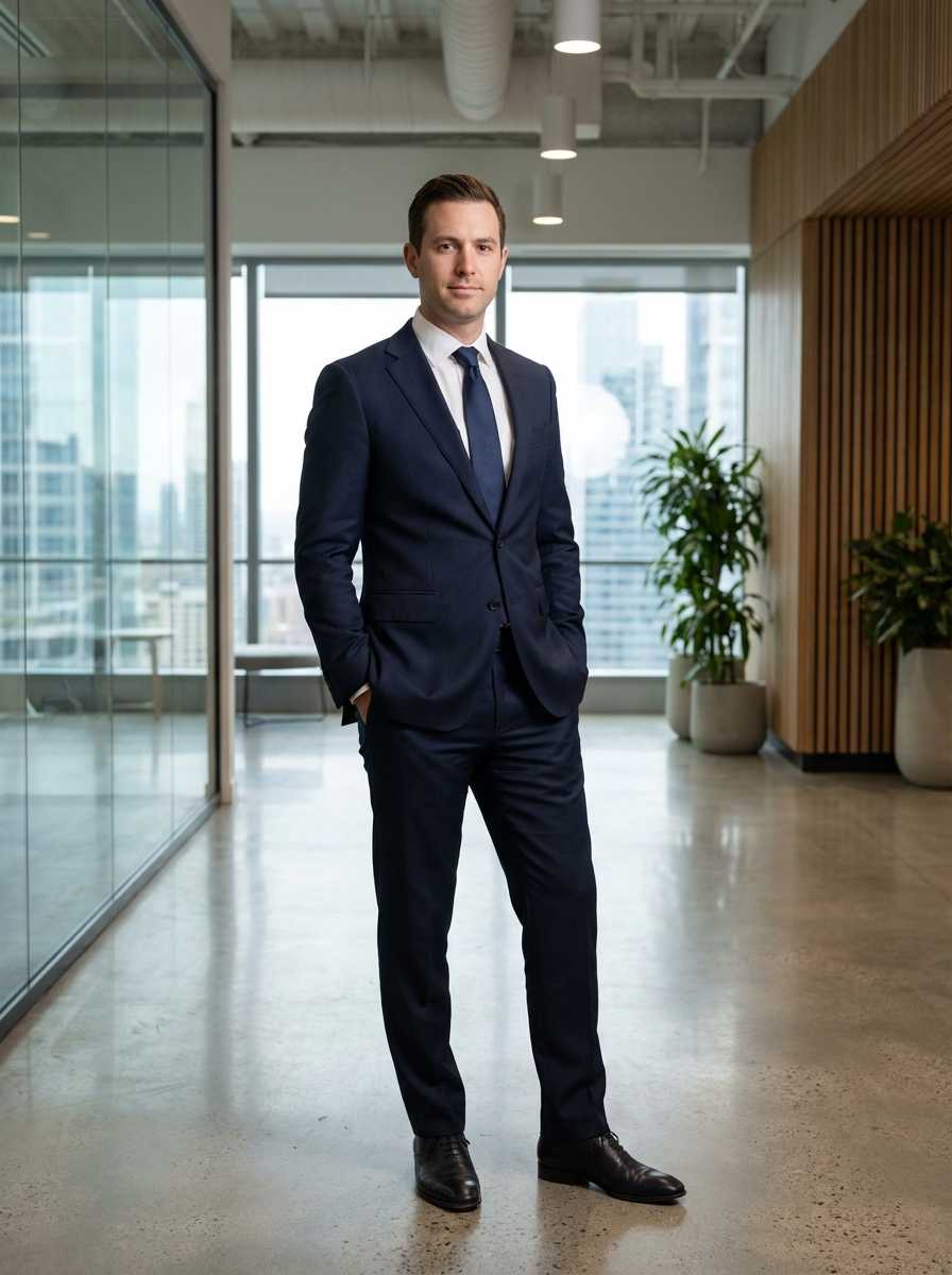 AI clothes changer - man casual outfit to navy business suit