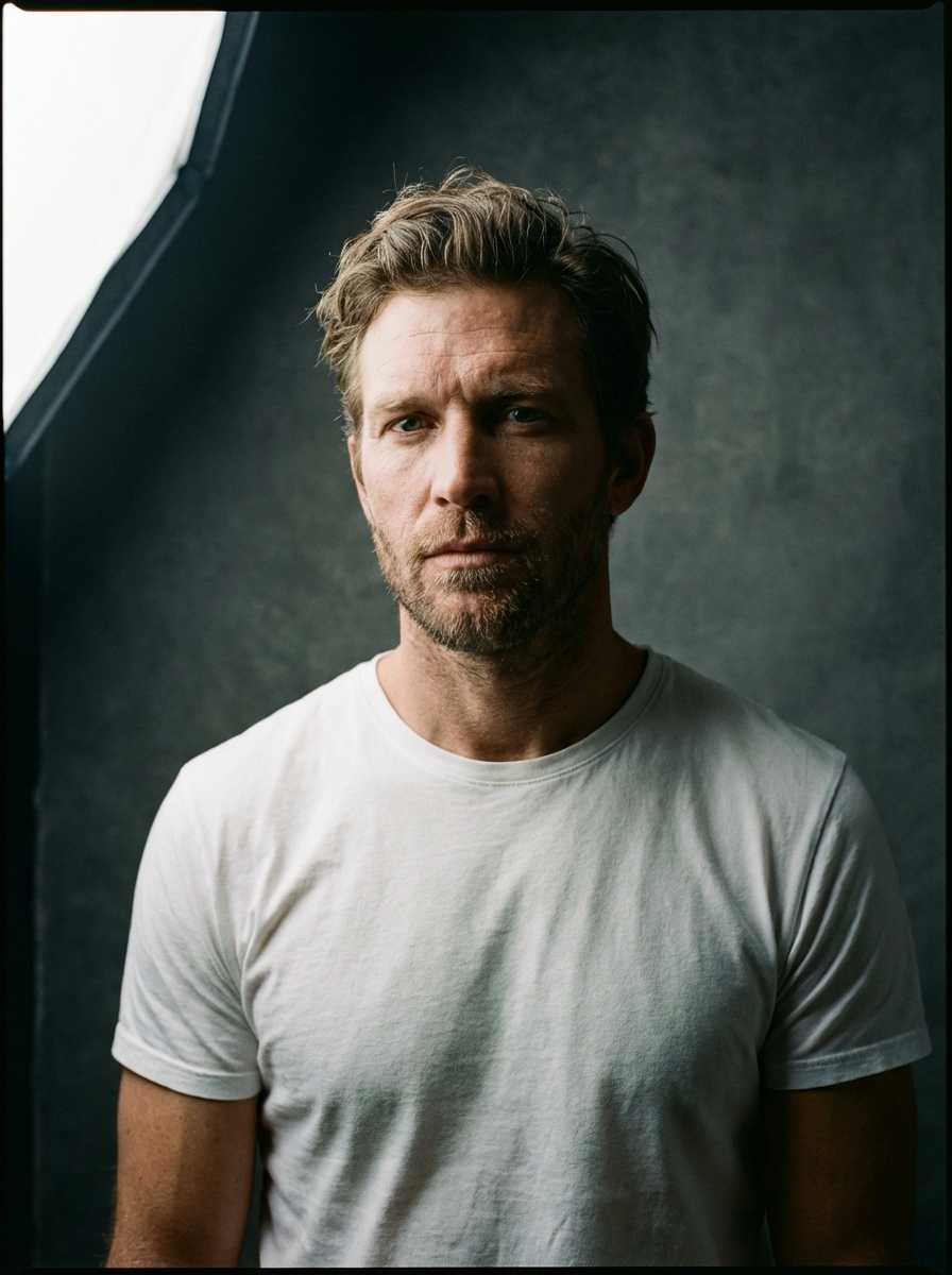 Man wearing plain white t-shirt